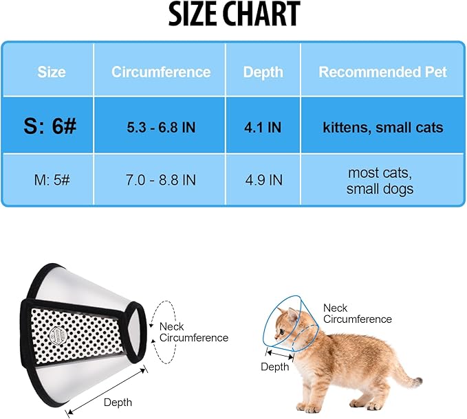 Depets Adjustable Recovery Pet Cone E-Collar for Cats Kittens Rabbits, Plastic Elizabeth Protective Collar Wound Healing Practical Neck Cover, Neck Girth 6.1 in