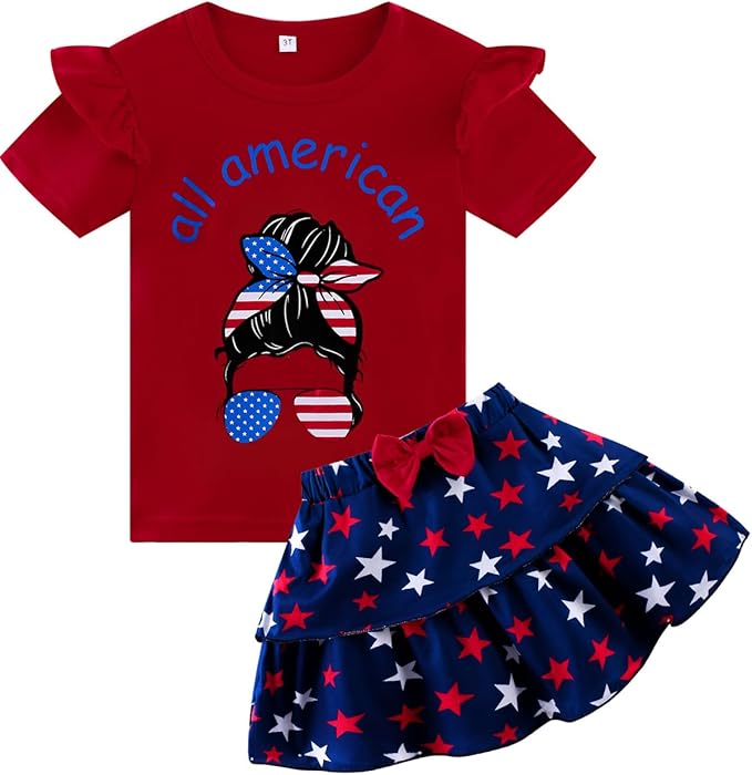 Akyzic Little Girl Skirt Outfit Two Piece Spring Summer Outfit Butterfly Dress Cat Print Skirt Toddler Girl Outfit Set