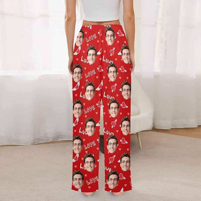 Artsadd Personalized Christmas Pajama Pants Socks for Men Custom Photo Pajama Bottoms for Men S-XXL