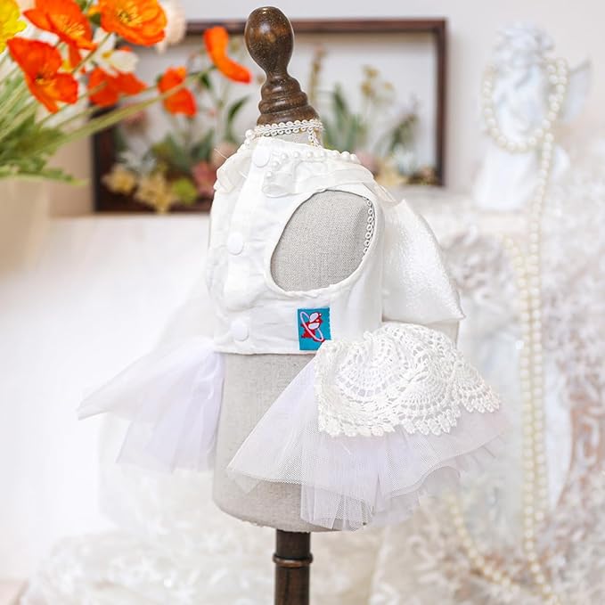 Fashion Sweet Puppy Dog Blingbling Princess Skirt Pet Dog Lace Cake Camisole Tutu Dress E-White-1 S