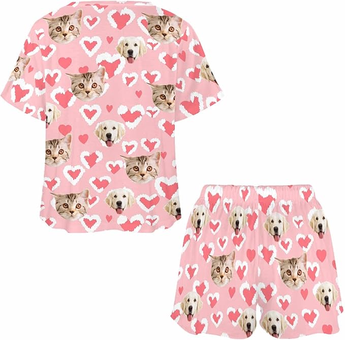 D-Story Custom Short Pajama Set with Pet Face Personalized Photo Sleepwear 2 Pieces Pjs Nightwear Xmas Gift for Women