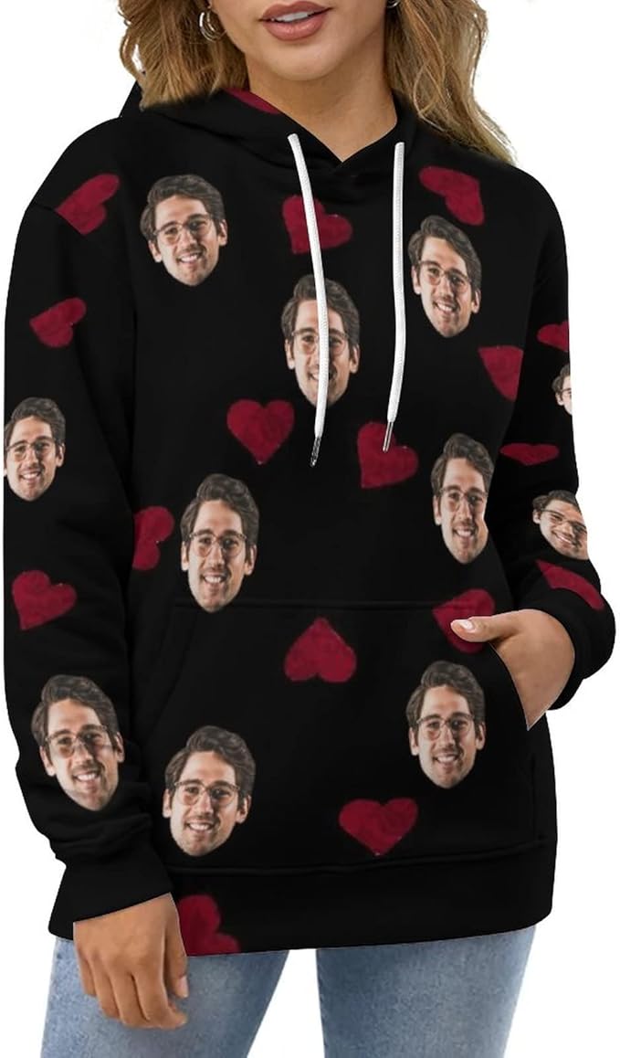 Artsadd Custom Face Unisex athletic Pockets Sweatshirt Loose Hoodie Custom Christmas Long Sleeve Sweatshirt Hooded Pullover