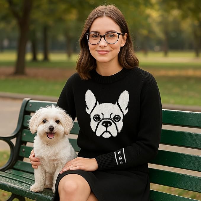 Custom Dog Knit Sweater for Women Personalized Pet Paw Print Pullover Dog Mom Gift Christmas for Pet Lovers
