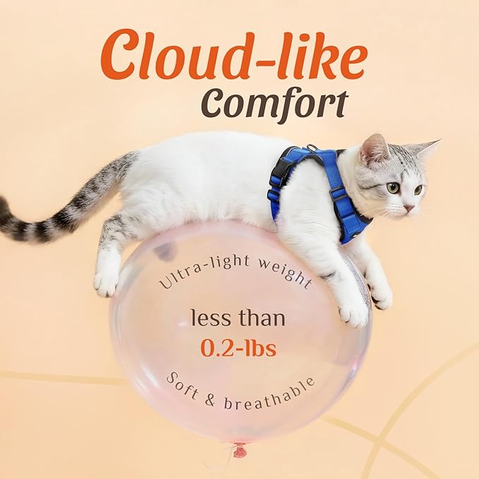Dooradar Cat Harness and Leash Set, Escape Proof Safe Adjustable Kitten Vest Harnesses for Walking, Easy Control Soft Breathable Mesh Jacket with Reflective Strips for Cats, Blue, XXS