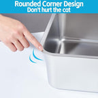 Stainless Steel Litter Box - Metal Cat Litter Box -4“ H Cat Litterbox Low Entry Pet Toilet Supplies for Kitty, Kitten, Rabbit, Puppy,No Stick Easy Clean-No Smell