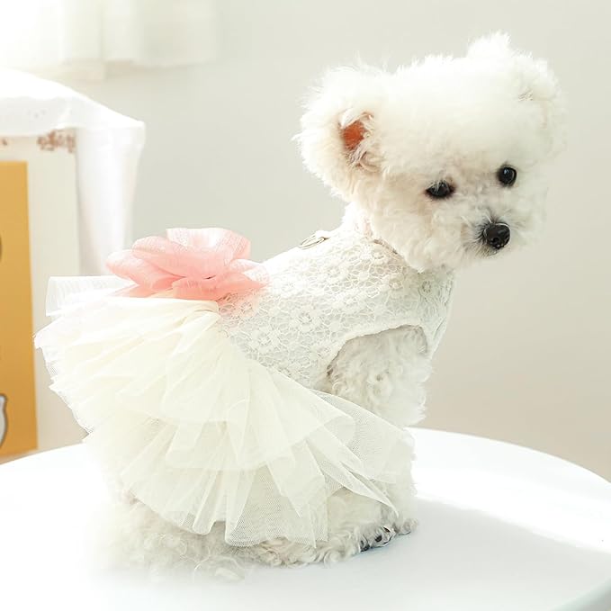 Fashion Sweet Puppy Dog Blingbling Princess Skirt Pet Dog Lace Cake Camisole Tutu Dress G-White M