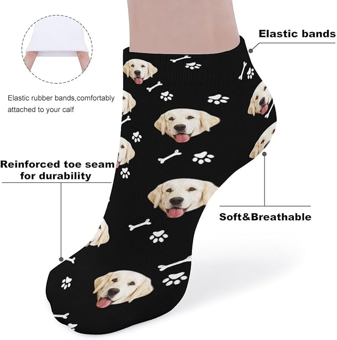 Personalized Ankle Socks with Face Custom Photo Socks Low Cut Ankle Socks Athletic Socks Valentine's Day Gifts for Women Men