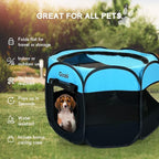 Dog Playpen Portable Collapsible, Indoor Outdoor Pet Puppy Exercise Playpens Case with Zipper Door Top Cover Floor for Large Cat Rabbit Travel Camping (Small Size, Black/Blue)