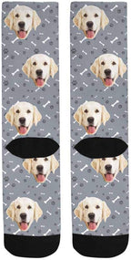 MyPupSocks Custom Personalized Photo Pet Face Socks, Cat and Dog Tracks Paws Bones Crew Socks with Picture for Men Women