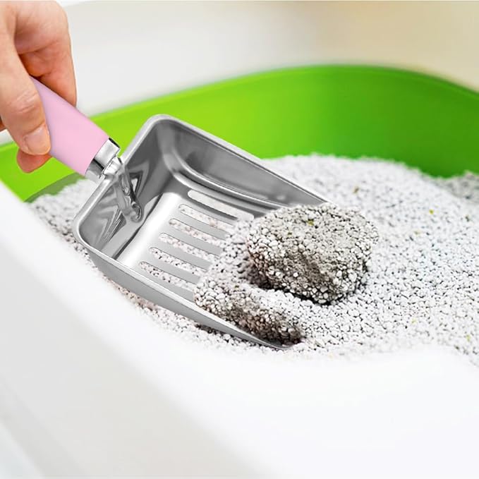 Cat Litter Scoop - Stainless Steel Metal Cat Litter Scoop-Sturdy Mesh Scooper - Mesh Shovel-Easy to Clean - Suitable for Cat Litter Box -Pink