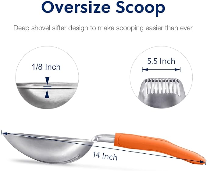WePet Cat Litter Scoop, Aluminum Alloy Sifter, Kitty Metal Scooper, Deep Shovel, Long Handle, Poop Sifting, Kitten Pooper Lifter, Durable, Heavy Duty, for Litter Box