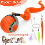 Interactive Cat Ball Toy, Self Rolling Ball with Cover Anti-Scratch for Bored Indoor Cat Chasing, Obstacle Avoidance Smart Cat Toys for Enrichment, Motion Activated Toys to Keep Them Busy （Orange）