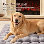 Self-Warming Dog Bed, Plush Faux Fur Mat with Anti-Slip Bottom, Ultra Soft Heated Pet Bed for Medium Large Dogs, Cozy Fluffy Pad for Carriers Couch Crate, Machine Washable, 35 x 27 Inch Grey