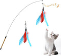 Pawaboo Feather Teaser Cat Toy, Interactive Feather Wand Cats Toy Flying Feathers Cat Catcher with Extra Long 34.5" Wand and Small Bell, Exerciser Playing Toys for Kitten or Cats, Blue + Red Brown