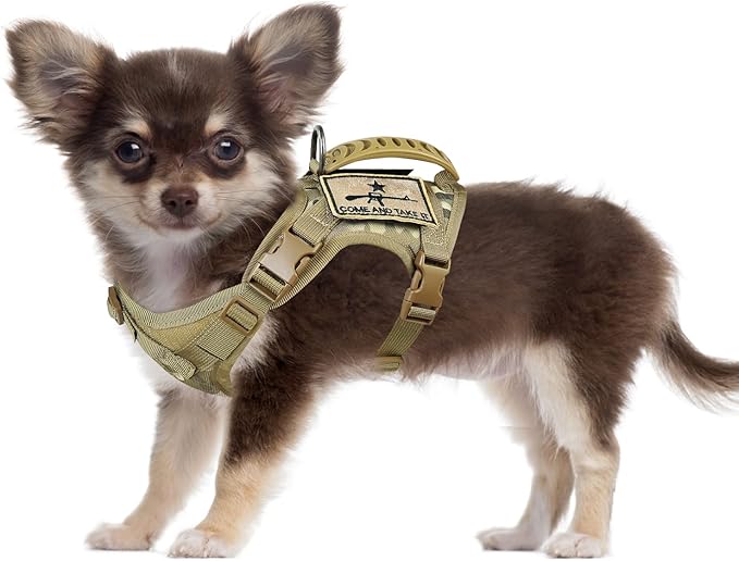 Tactical Dog Training Harness Outdoor Working Vest Adjustable Military MOLLE Dog Vest Harness with Rubber Handle (X-Small (Pack of 1), Beige)