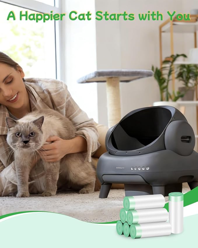 140 Count Cat Litter Box Liners Compatible with Litter Box Robot 4/3 and Automatic Litter Box, Thick 10-12 Gal Waste Drawer Liners Bags with Strong Ties, Pre-separated for Easy Use,25.2"x15.7"
