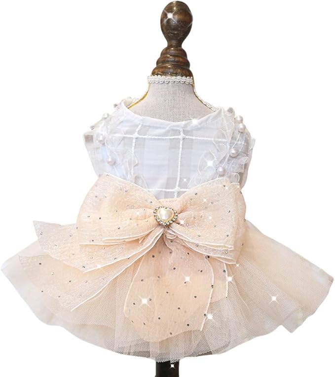 Fashion Sweet Puppy Dog Blingbling Princess Skirt Pet Dog Lace Cake Camisole Tutu Dress E-Champagne L