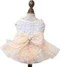 Fashion Sweet Puppy Dog Blingbling Princess Skirt Pet Dog Lace Cake Camisole Tutu Dress E-Champagne L