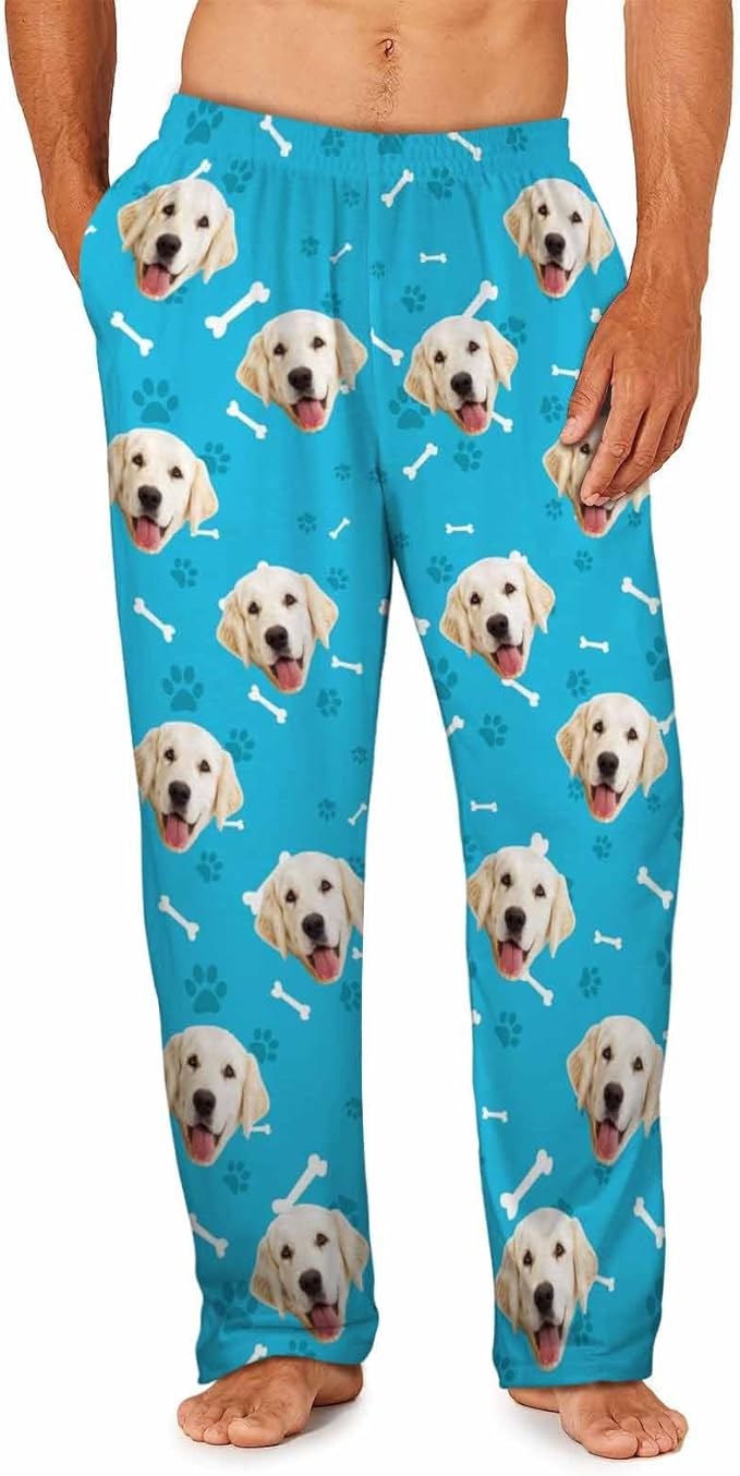 MyPupSocks Custom Pajama Pants for Pet Lover, Personalized Photo Face Printed Pajama Bottoms Sleepwear with Pockets