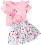 Akyzic Little Girl Skirt Outfit Two Piece Spring Summer Outfit Butterfly Dress Cat Print Skirt Toddler Girl Outfit Set