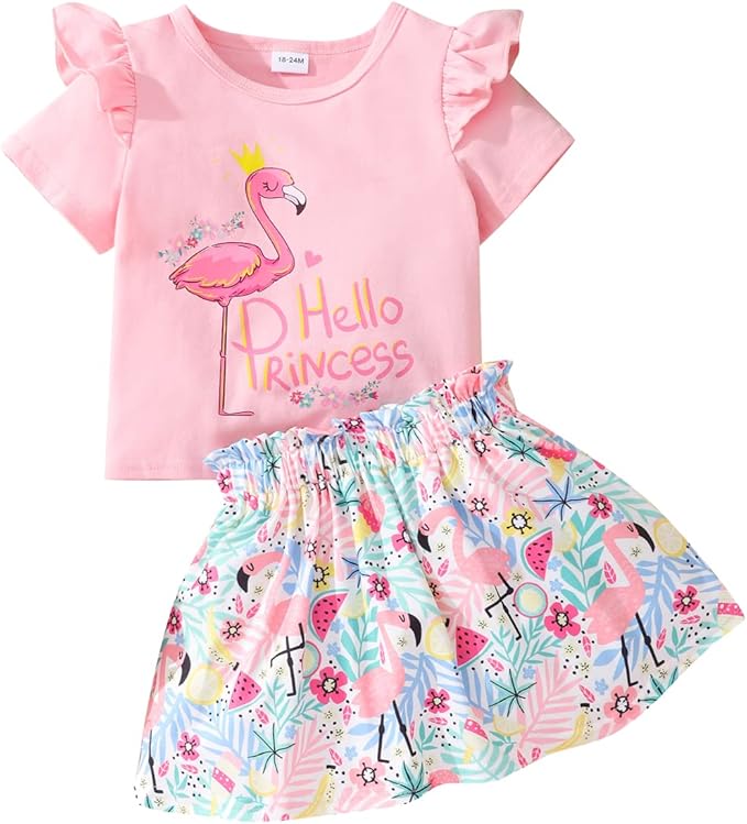 Akyzic Little Girl Skirt Outfit Two Piece Spring Summer Outfit Butterfly Dress Cat Print Skirt Toddler Girl Outfit Set