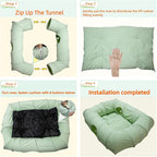 XxingSheep 4 Ways Shuttled XL Cat Tunnel Bed for Indoor Cats Peekaboo Cat Cave Donut with Cool Mat (Green)
