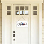 Welcome Sign for Front Door, Welcome Decor Wooden Hanging Sign for Wall Decor, American Bear Pattern Hanging Signs, Funny Wooden Outdoor Front Door Decoration 13.8X6.9 inches