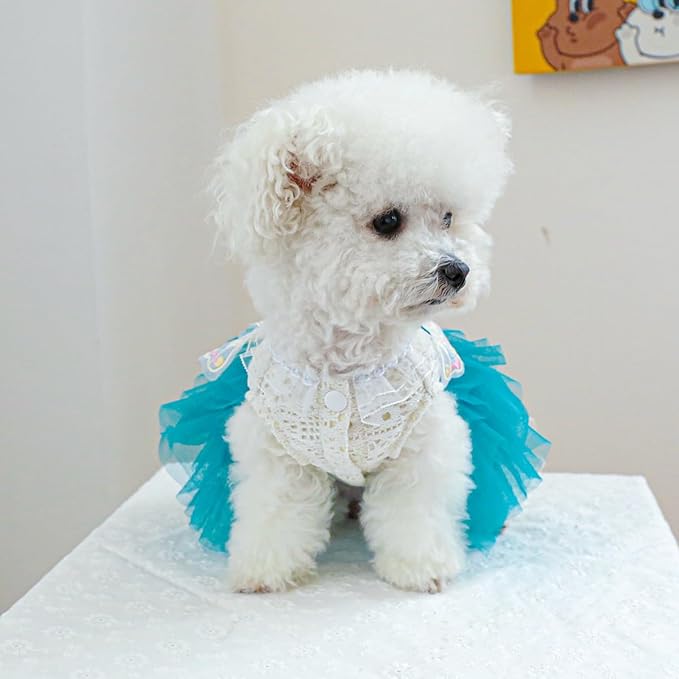 Fashion Sweet Puppy Dog Blingbling Princess Skirt Pet Dog Lace Cake Camisole Tutu Dress B-Blue M