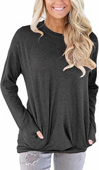 Akihoo Womens Casual Long Sleeve Tunic Tops Crew Neck Shirt Blouses