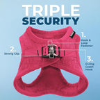 Best Pet Supplies - All Weather Plush, Reflective, No Pull Harness for Small, Medium Dogs, Cats - Secure with Hook & Loop Fastener, Buckle, Double D-Rings - Fuchsia Corduroy, XS