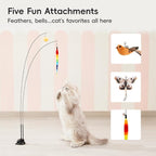 Potaroma Suction Cup Cat Wand Toys, Dual-Wand Interactive Kitten Toy for Indoor Cats with 5 Pcs Feathers Balls Attachments, Charcoal Base