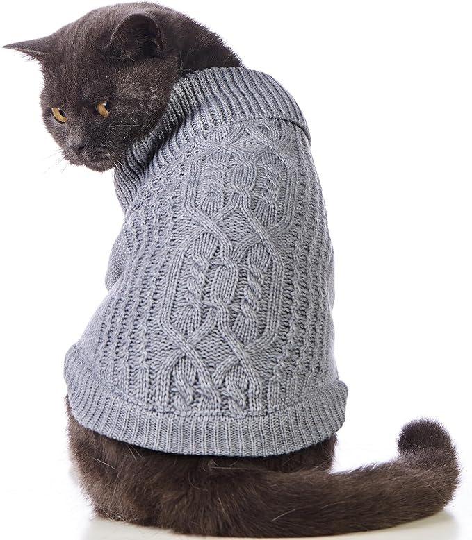 Stretchy Cat Sweater - 17 Colors & 6 Sizes | Snug Winter-Ready Knit for Boy/Girl Cats & Kittens(Grey, Large)