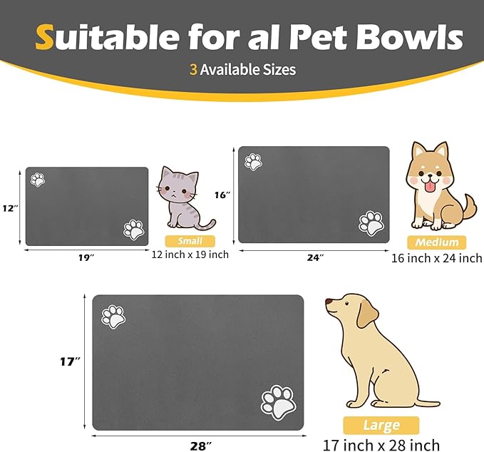 Pet Feeding Mat-Absorbent Dog Mat for Food and Water Bowl-Accessories Pet Supplies-Bowl for Messy Drinkers-No Stains Quick Dry Dog Water Dispenser Mat (16"x24", Dark Grey)