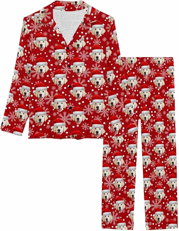 MyPupSocks Custom Face Pajamas for Women Set, Personalized Photo Long Sleepwear XS-XXL