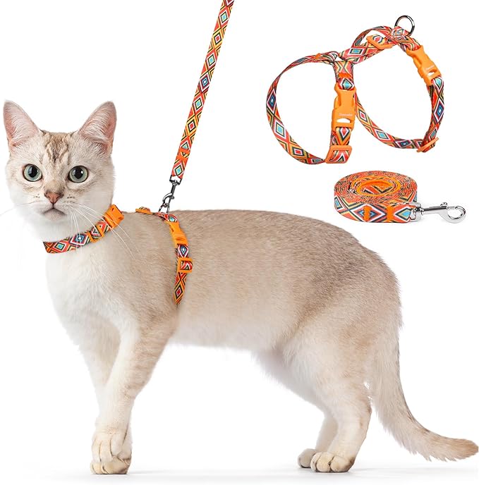 Dooradar Cat Harness and Leash, Escape Proof Adjustable Kitten Vest, Lightweight Soft Pet Straps, Easy Wearing for Small Medium Kitty Safe Walking Travel Control, Orange & Black, M