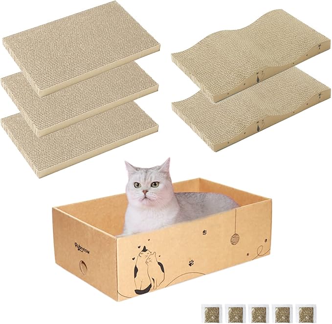 Cat Scratcher Cardboard Scratch Pad Box for Indoor Cats,5pcs Scratching Board Bed Reversible Durable,with Catnip
