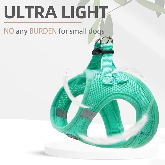 PUPTECK Adjustable Dog Harness Collar and Leash Set Step in No Pull Pet Harness for Small Medium Dogs Puppy and Cats Outdoor Walking Running, Soft Mesh Padded Reflective Vest Harnesses, Solid Green L
