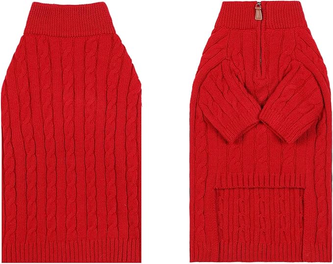 Small/Medium Dog Sweater, Warm Dog Winter Coat w/Sleeves, Comfortable High Neck Premium Dog Clothes for Mini Poodle-Best for Holidays, Daily Walks S Red