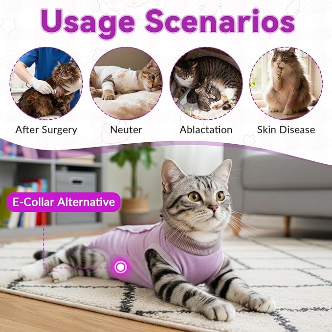 Cat Recovery Suit, Breathable Cat Onesie for Cats After Surgery, Kitten Onesie Bodysuit for Female Abdominal Wounds Skin Diseases E-Collar Alternative Wear (Pink, Medium)