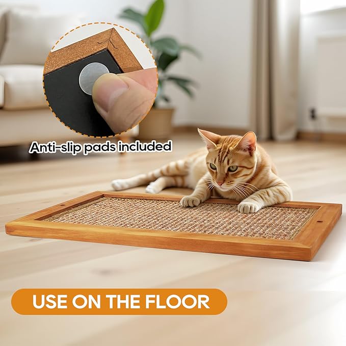 Cat Scratching Post - 2PCS Large, Wooden Sisal Cats Wall Scratcher, Floor or Wall Mounted Vertical Cat Scratch Pad for Indoor Cats Adults or Kittens, Cat Wall Furniture Protector