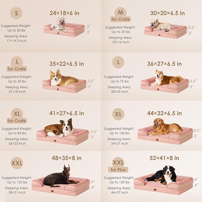 EHEYCIGA Orthopedic Dog Beds for Large Dogs, Waterproof Memory Foam Large Dog Bed with Sides, Non-Slip Bottom and Egg-Crate Foam Pet Couch Bed with Washable Removable Cover, Dusty Pink
