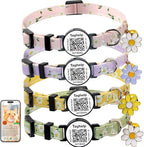 4 PCS Cute Flower Cat Collar with QR Code ID, 4-Pack Safety Breakaway Kitten Collars Set with Bell, Adjustable Gift for Cat Lovers