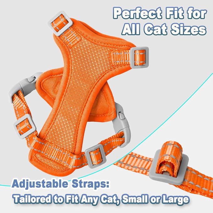 Cat Harness and Leash Set Escape Proof for Kitten Walking, Soft Adjustable Top Handle Vest Harnesses for Cats, Easy Control Breathable Reflective Small Medium Large, Orange, XXS