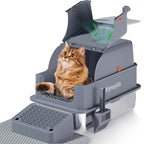 XL Stainless Steel Cat Litter Box with ABS Enclosed Lid, 180° Flip-Top Design, High Sided Leak-Proof Pan, Charcoal Odor Control Filter, Easy Clean for Large & Multi-Cat Homes