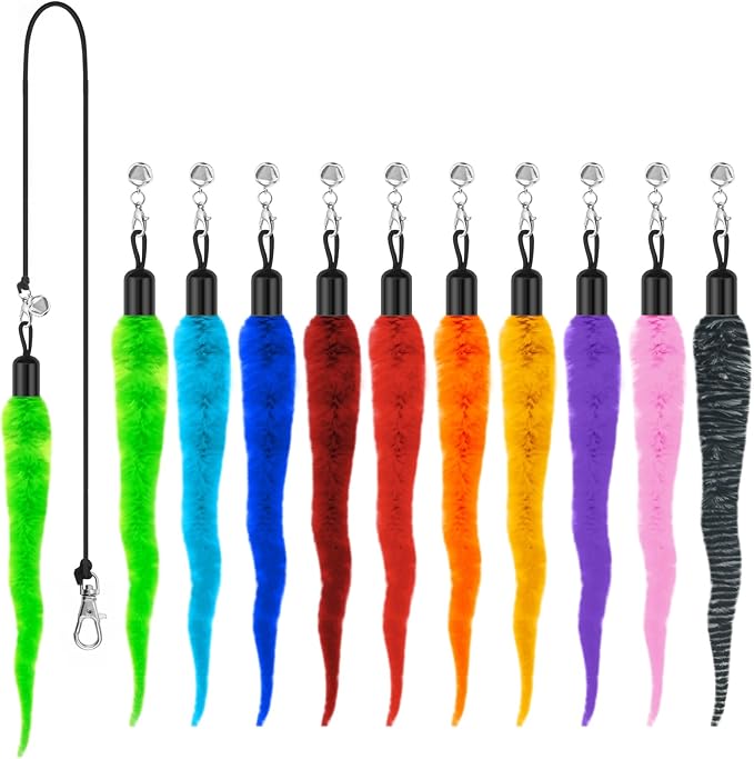 10PCS Cat Worm Toy, Cat Wand Attachment Fuzzy Worm Toys Refill with 1PCS Black String for Wand Replacement, Interactive Cats Kittens Toys for Indoor