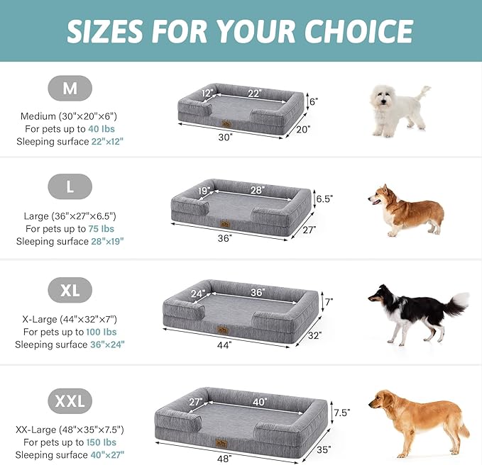 Cooling Dog Bed for Large Medium Size Dogs, Q-Max >0.4 Summer Cool Orthopedic Pet Sofa Bed with Sides, Bolster Anti-Slip Couch with Washable Removable Cover, L 36x27x6.5 inch, Dark Grey