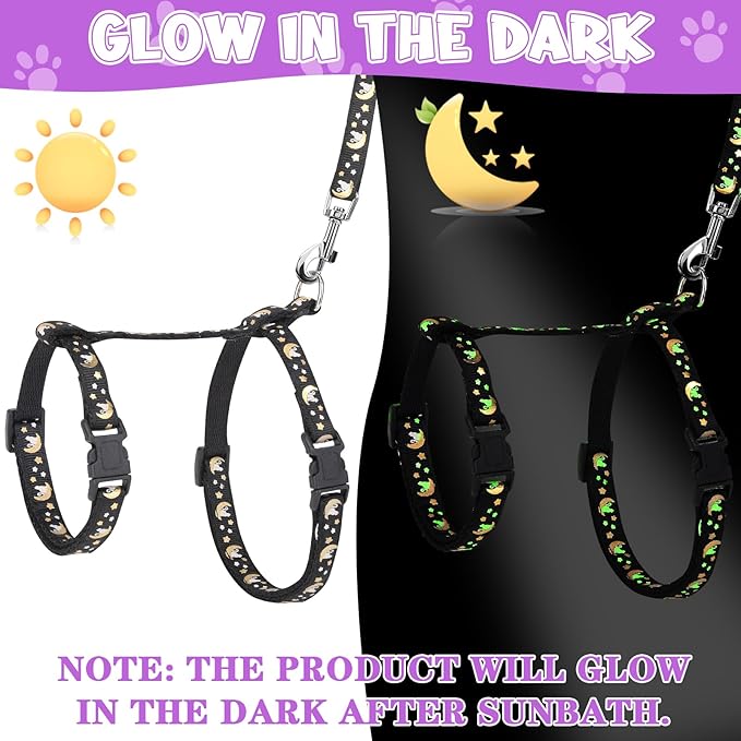 2 Pack Cat Harness and Leash with Collar Set, Escape Proof Cat Harness Adjustable Kitten Harness Glow in The Dark for Small Medium Cats