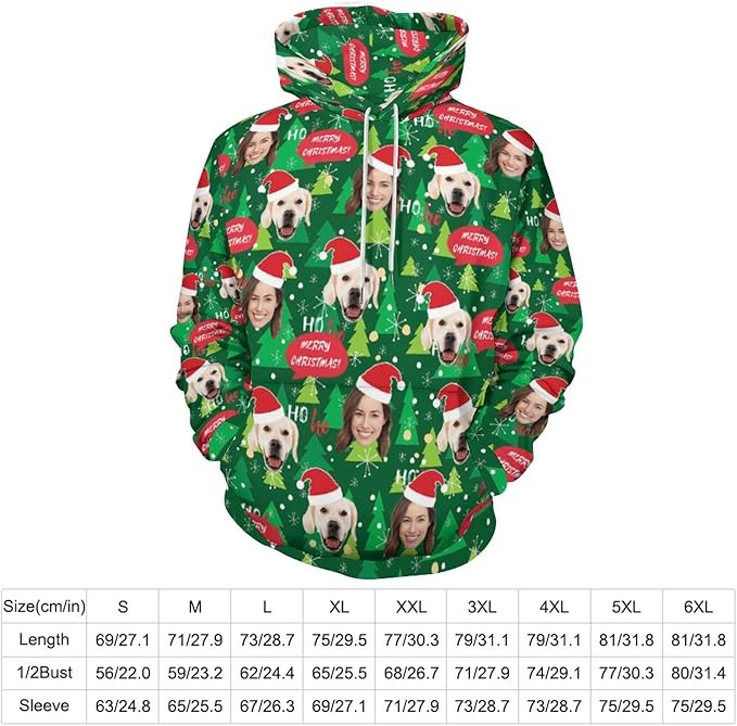 Artsadd Custom Face Unisex athletic Pockets Sweatshirt Loose Hoodie Custom Christmas Long Sleeve Sweatshirt Hooded Pullover