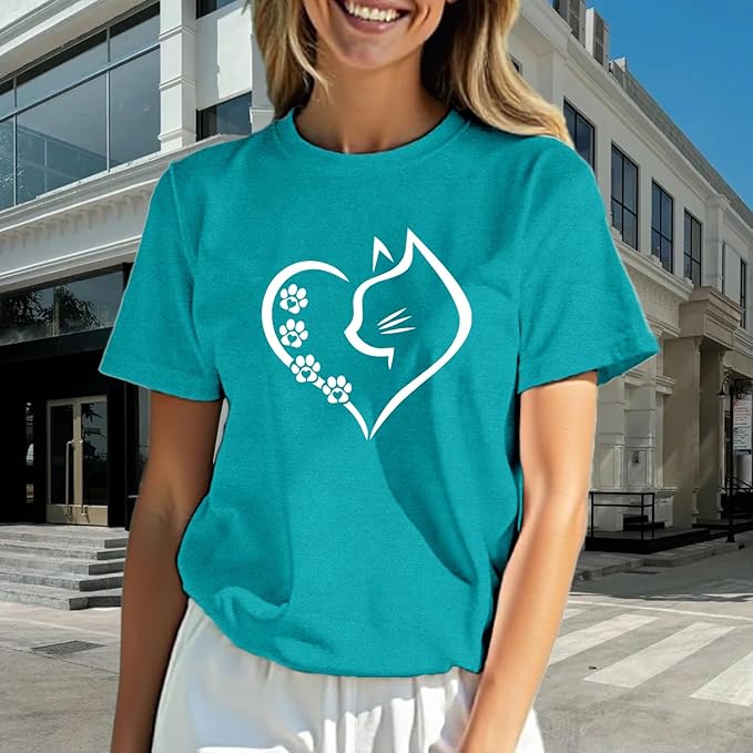 Cat Shirts for Women Cat Mom Tshirts Pet Lover Shirt Cats Paw Print Tee Tops