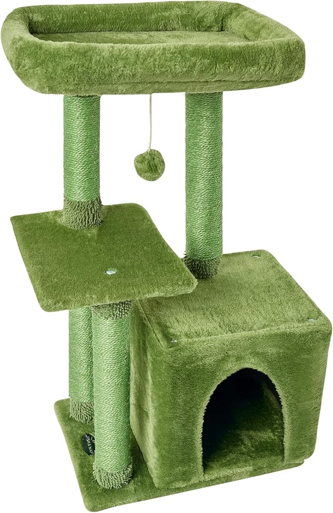 FISH&NAP Cute Cat Tree Kitten Cat Tower for Indoor Cat Condo Sisal Scratching Posts with Jump Platform Cat Furniture Activity Center Play House Green